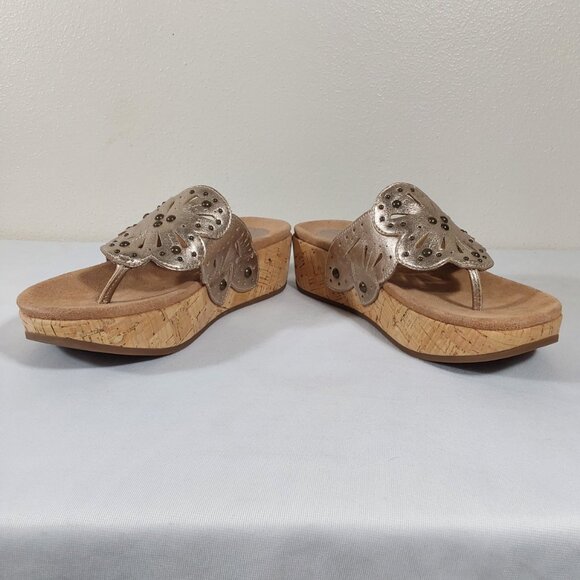 Clarks Artisan Palima Palm Golden Leather Thong Sandal - 8 - Good Condition - Picture 7 of 11